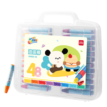 得力（deli）48色六角杆油画棒带延长器蜡笔易上色炫彩棒彩笔儿童幼儿学生画画绘画文具HM859-48毕业礼物