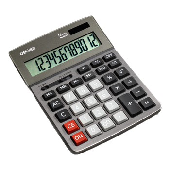 得力(deli)双电源商务金属面板办公桌面计算器 12位大屏塑胶按键桌面计算机1672A