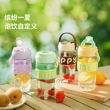 贝瑟斯吸管杯 水杯tritan水杯 水杯运动双饮塑料杯 杯子黄色750ml