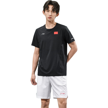 李宁（LI-NING）乒乓球服国家队荣耀国旗速干T恤训练运动服短袖文化衫上衣 M 