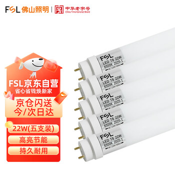 佛山照明（FSL）T8LED灯管双端供电灯管节能日光灯管1.2米22W白光（6500K）5支装