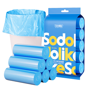 Sodolike尚岛平口垃圾袋蓝色45*50cm100只双面1.7丝点断式家用中号垃圾袋