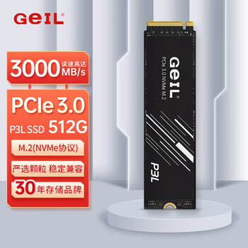 GEIL金邦 512GB SSD固态硬盘 M.2接口PCIe 3.0（NVMe协议）台式机笔记本硬盘 高速3000MB/S P3L系列