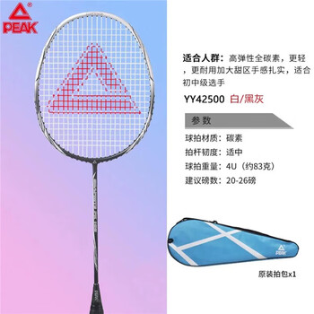 匹克 体育用品 训练 羽毛球拍 超轻全碳素纤维  单拍YY42500 白/黑灰 