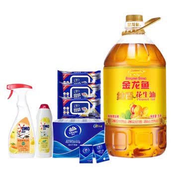金龙鱼【清洁超值组合】去油污清洁剂+手帕纸+湿巾+金龙鱼纯香花生油5L