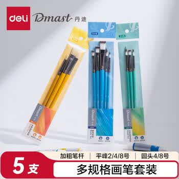 得力（deli）丹途画笔套装（5支/套）尼龙画刷画笔美术绘画套装专业美术扁头礼物圆头平峰RB5画画笔毕业礼物