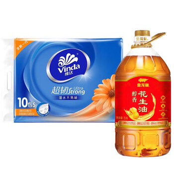 金龙鱼【抽纸+食用油】V2223B抽纸120抽10包+醇香花生油5L 企业团购批发