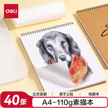 得力（deli）A4/40张牛皮纸款专业美术素描本本彩铅绘画本涂鸦本中性笔可用女孩儿童