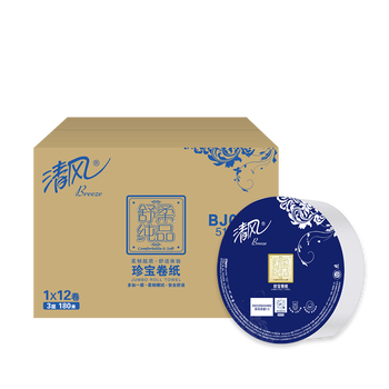 清风 舒柔纯品3层平纹180米珍宝卷纸 12卷/箱 BJ00AB