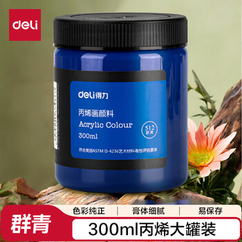 得力（deli）丙烯颜料300ml大容量墙绘手绘绘画DIY丙烯画大桶装大瓶美术73875群青美育工具毕业礼物礼物