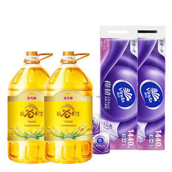 金龙鱼【卷纸+食用油】V4469卷纸12卷*2提+黄金比例稻谷鲜生调和油5L*2