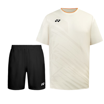 YONEX尤尼克斯羽毛球服国家队大赛球迷版运动男短袖套装10661CR乳白L