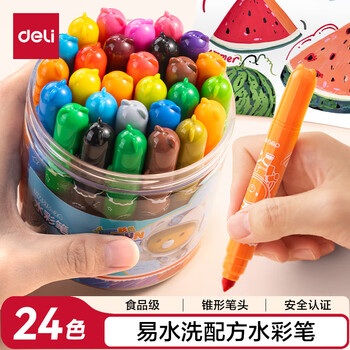 得力（deli）易洗水彩笔24色可水洗无毒2-6岁锥头易涂鸦绘画美术防缩进萌咿航天女孩儿童礼物速写水彩笔毕业