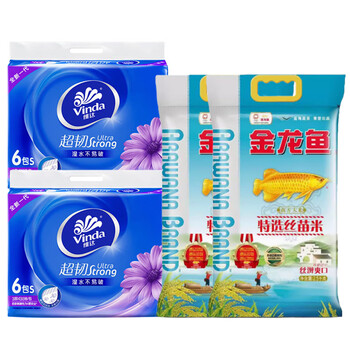 金龙鱼【抽纸+大米】V2239抽纸130抽6包*2提+特选丝苗米2.5kg*2袋