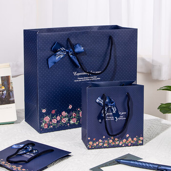 天色高颜值文件袋手提袋文具袋 蝴蝶结生日礼物礼品袋牛皮纸文件收纳袋子 TS-6003 5个装（大号）