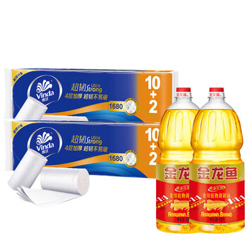 金龙鱼【卷纸+食用油】V4457卷纸12卷*2提+黄金比例稻谷调和油1.8L*2桶