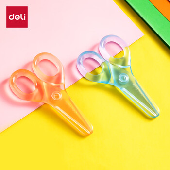得力（deli）儿童剪刀安全手工剪子圆头小学生美工便携小剪刀文具全树脂一年级幼儿园3-6岁 混色6087