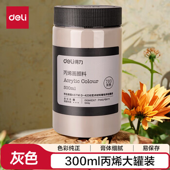 得力（deli）丙烯颜料300ml大容量灰色墙绘手绘DIY画画丙烯画大桶装大瓶美术绘画73875美育工具