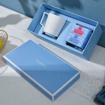 Wedgwood意大利浮雕马克杯 白色釉面陶瓷杯350ml+随身包茶罐套盒