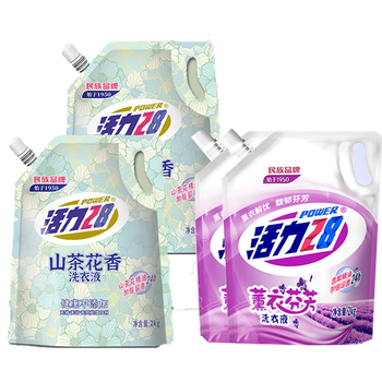 活力28山茶花洗衣液2kg*2袋+薰衣芬芳洗衣液2kg*2袋实惠装家用洗衣液