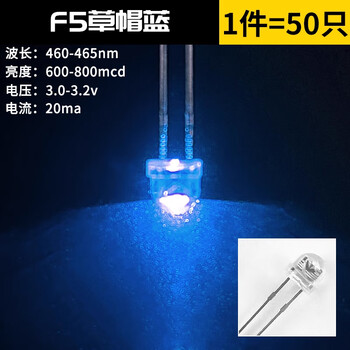 Zave 发光二极管 LED灯珠白发白/红绿蓝黄紫粉/色 F5 草帽蓝（50只）