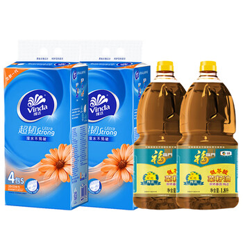 维达（Vinda）【食用油+抽纸】非转纯正菜籽油1.8L*2桶+V2223抽纸120抽4包*2提