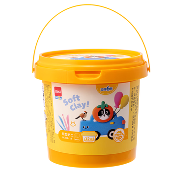 得力(deli)12色超轻粘土 橡皮泥彩泥盒装黏土玩具幼儿园学生diy手工美术糖果桶装儿童文具生日开学礼物