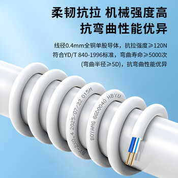 博扬(BOYANG)室内2芯电话线 3类一对无氧铜电缆 2*0.4 RJ11工程语音线缆200米/卷 白色 BY-110-2X-200M-WH 博扬(BOYANG)室内2芯电话线 3类一对无氧铜电缆 2*0.4 RJ11工程语音线缆200米/卷 白色 BY-110-2X-200M-WH