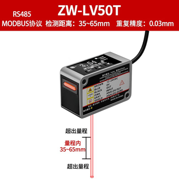 正鑫远（中文版 ZW-LV50T）激光位移传感器开关量模拟量测厚度测高低感应器传感器模组 