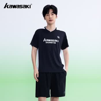 川崎（KAWASAKI）羽毛球服运动短袖T恤男款排汗速干透气休闲服C1026 黑白色 L
