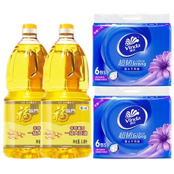 维达（Vinda）【食用油+抽纸】中粮精炼一级大豆油1.8L*2+V2239抽纸130抽6包*2