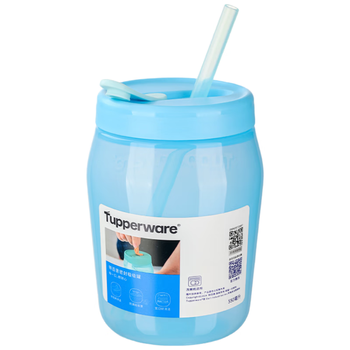 特百惠（Tupperware）吸吸罐550ml女生学生密封带吸管水杯子夏季自制饮品奶昔 天空蓝