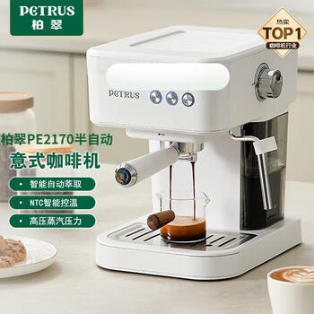 柏翠（petrus）意式半自动咖啡机 智能自动萃取 智能控温  蒸汽打奶泡 小型办公室家用 PE2170 海盐白