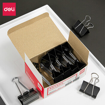 得力(deli)9542-2#盒装黑色金属长尾夹票夹41mm票据夹燕尾夹文件夹 12只/盒 1盒装