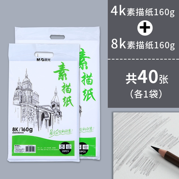 晨光文具（M&G）加厚水彩纸速写绘画白纸美术生专用画画纸 【水粉纸】8K/210g+160g/2袋（40张）