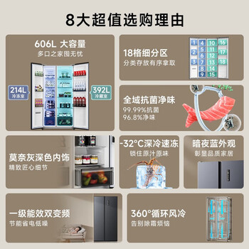 创维（Skyworth） 606升双开门对开门电冰箱家用一级能效节能变频风冷无霜超薄大容量BCD-606W2B1