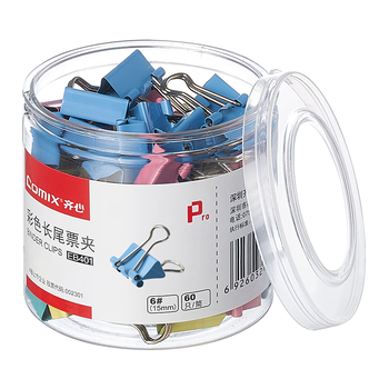 齐心（COMIX）【超级爆款】60只15mm长尾夹票夹 6#小号燕尾夹 彩色金属票据文件夹子文具办公 60只/筒 EB401