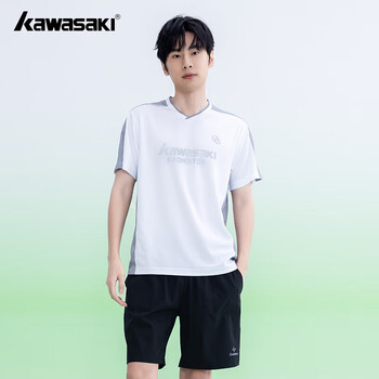 川崎（KAWASAKI）羽毛球服运动短袖T恤男款排汗速干透气休闲服C1026 灰色 3XL