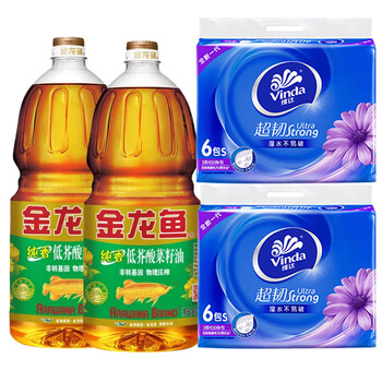 维达（Vinda）【食用油+抽纸】低芥酸纯香菜籽油1.8L*2+V2239抽纸130抽6包*2提