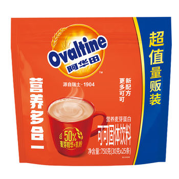 阿华田（Ovaltine）可可粉家庭分享装750g（30g*25包）早餐牛奶冲饮蛋白型固体饮料