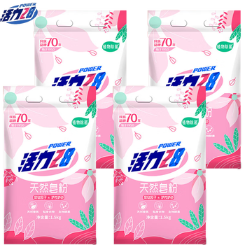 活力28（POWER）天然洗衣皂粉1.5kg*4袋 强力去污低泡无磷易漂洗家庭实惠装
