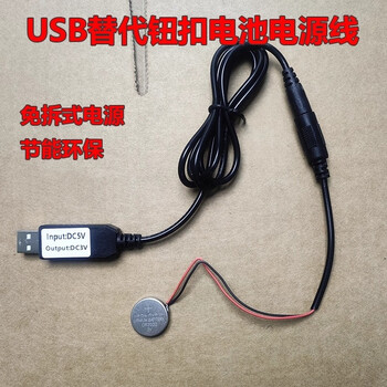 汇鑫茂 USB转3V假钮扣电池改电源汽车钥匙遥控器 带开关 可随意安装;2米;3V电源 1拖2  两节钮扣假电池 2个