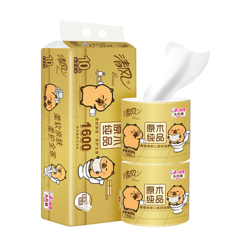 清风有芯卷纸 原木金装4层160克*10卷 卫生纸纸巾  厕纸 卷筒纸