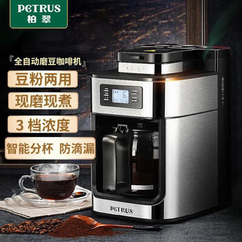 柏翠（petrus）全自动咖啡机 美式磨豆研磨一体机 办公室咖啡机 咖啡粉咖啡豆两用咖啡壶 PE3200 银色