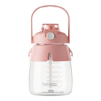 泰福高（TAFUCO）tritan大容量夏季网红大肚杯学生塑料杯女生双饮杯1L蜜桃粉T2850