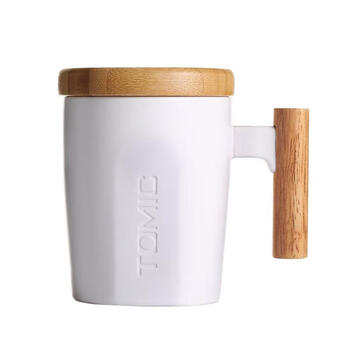 特美刻400ML马克杯 带盖咖啡杯子瓷杯牛奶杯水杯随手茶杯 TCL1329 白色