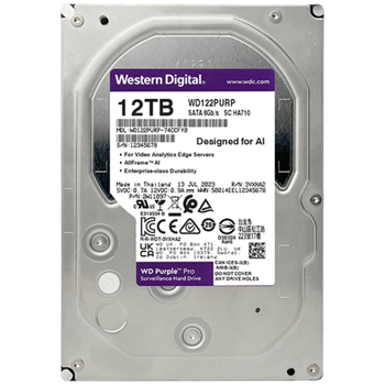 西部数据（WD）12TB监控级机械硬盘 WD Purple 西数紫盘pro SATA 7200转512MB CMR垂直AI技术 3.5英寸WD122PURP
