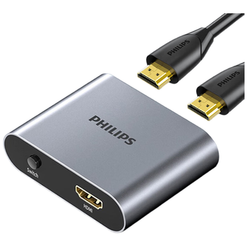 飞利浦HDMI切换器二进一出4K高清视频分配器一分二笔记本电脑IPTV网络机顶盒子接电视投影仪屏幕双向切换