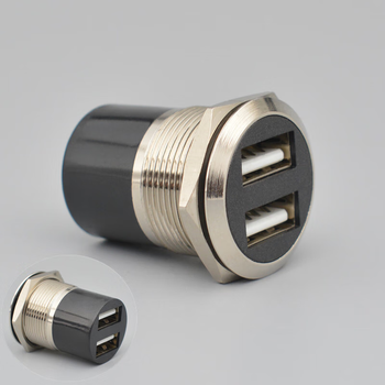 正鑫远 圆形D型多媒体数据延长模块母对母块信息转接头插座 双孔2.0USB接口【银色】