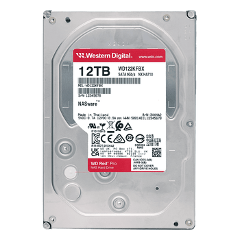 西部数据(WD)NAS机械硬盘 WD Red Pro西数红盘 12TB 7200转512MB SATA CMR垂直 NAS专用硬盘 3.5英寸 WD122KFBX